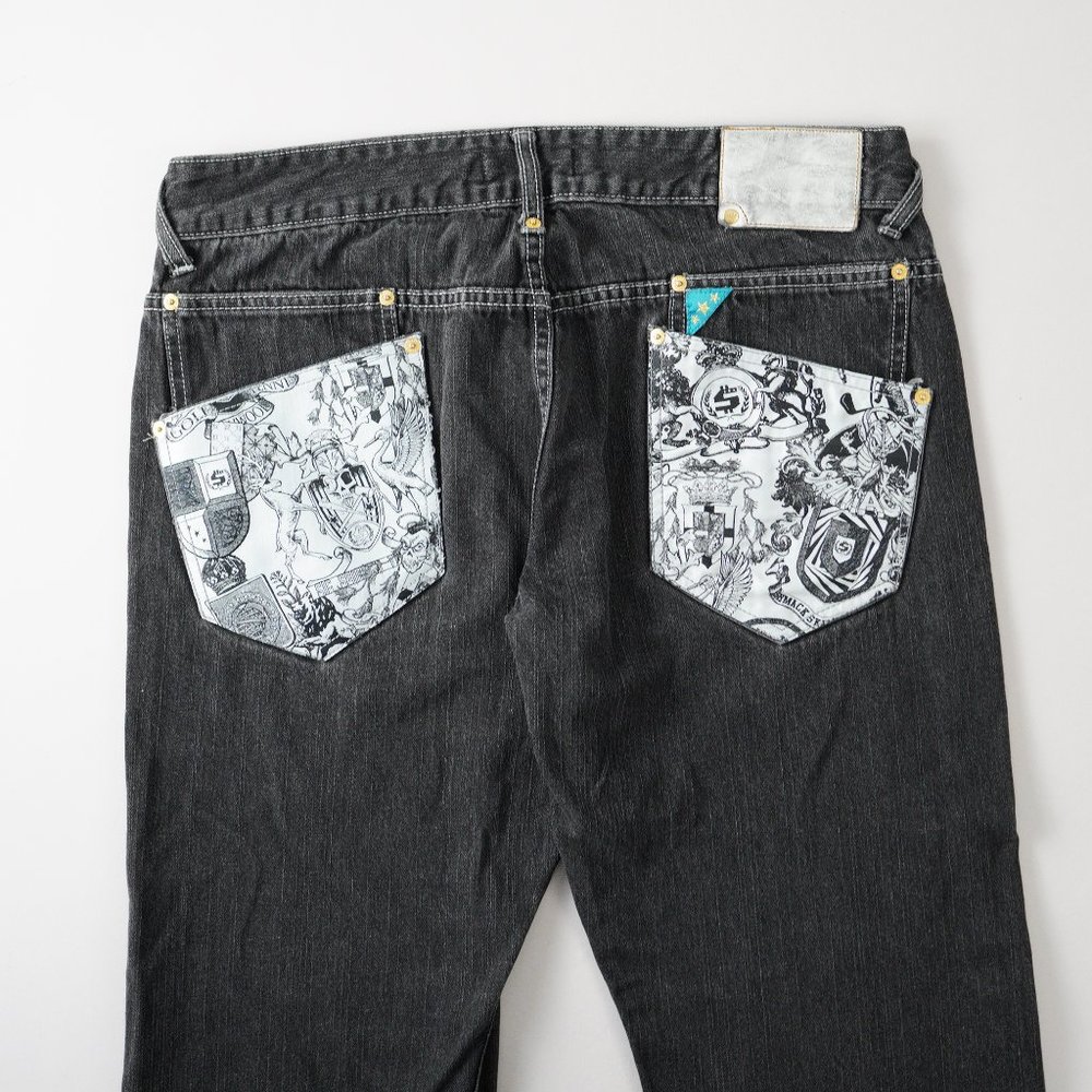 Vintage Y2K Shmack Jean Button Fly Hip Hop Streetwear Faded Black Men Size 38x30